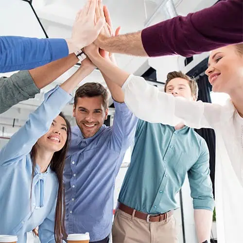 interim team doing group high-five