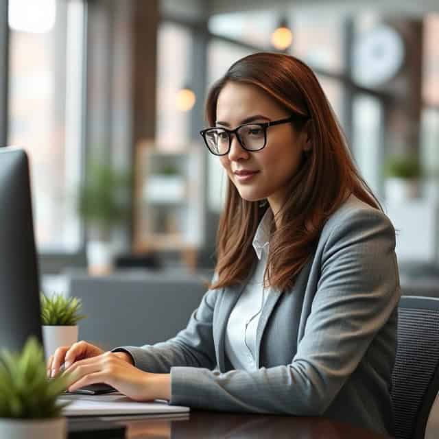 interim business development manager working at her desk in modern office