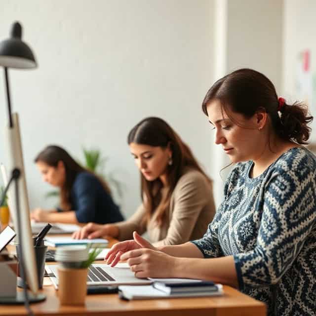quality support services team doing their job in modern office