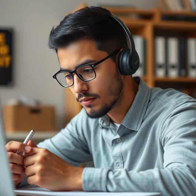 quality support services expert working with headphones on