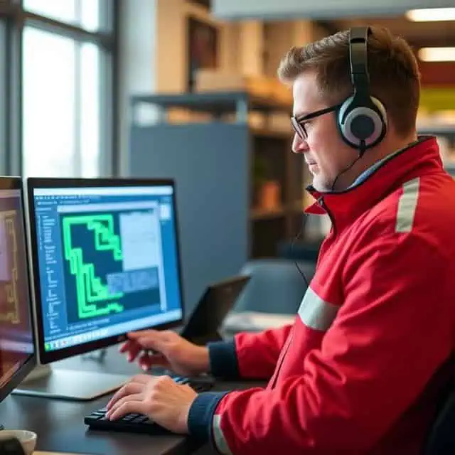 Automation technician working on a computer
