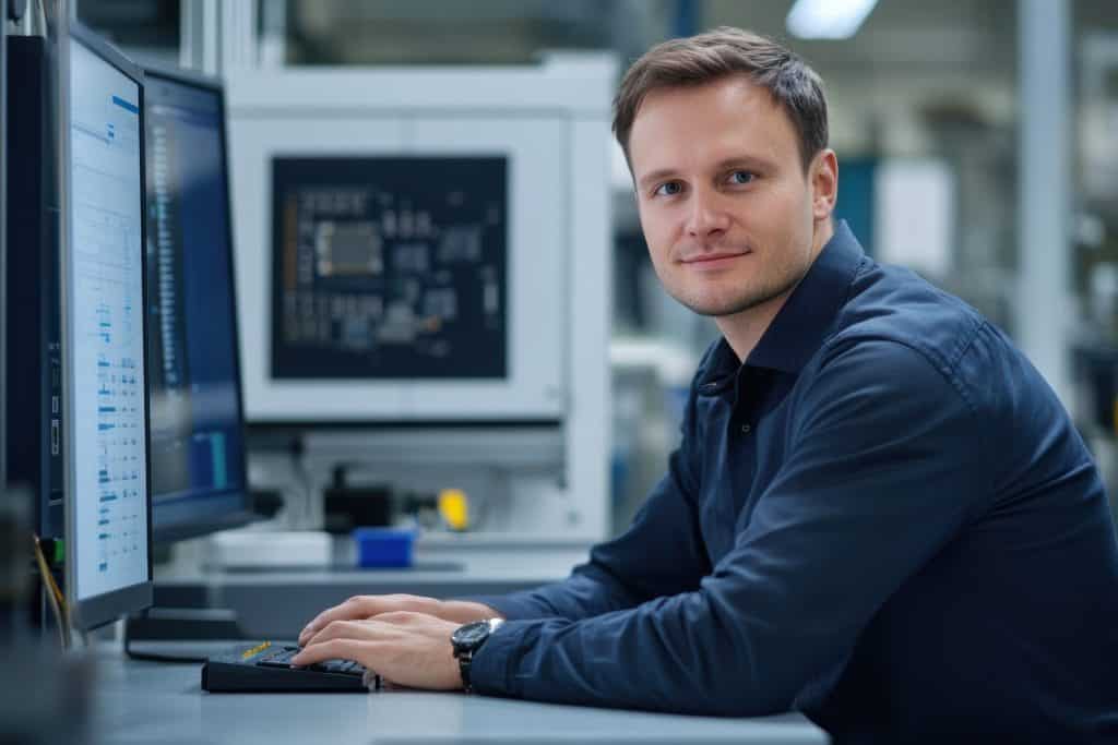 Design engineer working at his desk on a computer